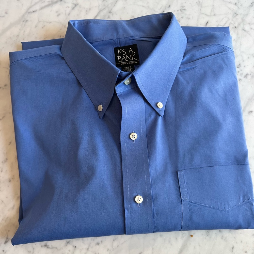 Jos.A Banks Dress Shirt Men’s Solid Blue Travers Collection 19/37